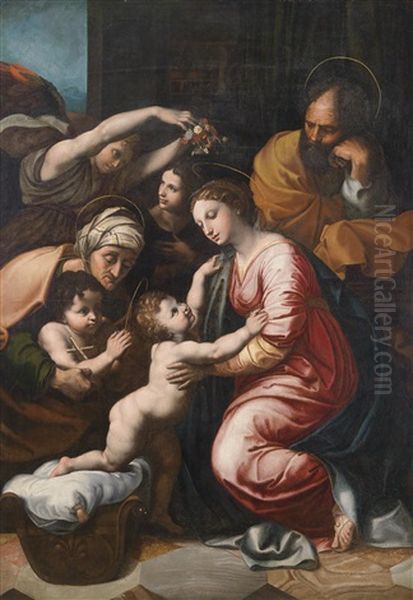 Die Grose Heilige Familie Franz I. (after Raffael) Oil Painting by Girolamo Muziano