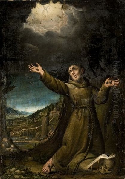 San Francesco D'assisi Riceve Le Stigmate Oil Painting by Girolamo Muziano