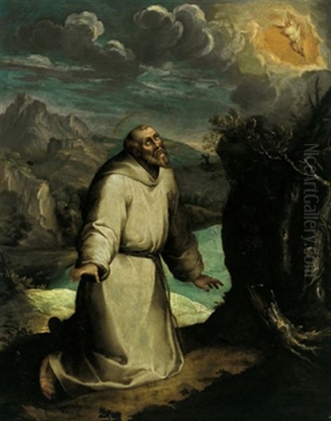 San Francesco Riceve Le Stigmate Oil Painting by Girolamo Muziano