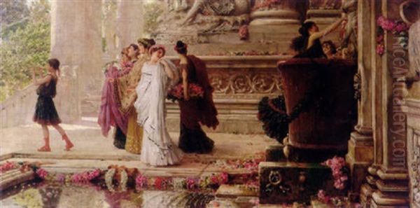 By The Fountain Oil Painting by Giovanni Muzzioli