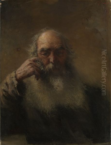 Portrait Of An Old Man Oil Painting by Grigory Myasoedov