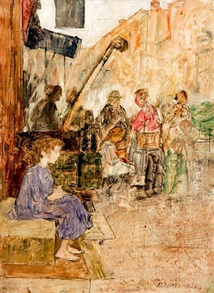 Street Scene With Children Oil Painting by Jerome Myers