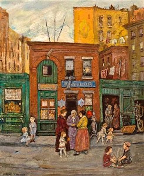 Shops In Harlem, N.y.c Oil Painting by Jerome Myers