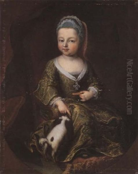 Ritratto Di Fanciulla Con Cagnolino Oil Painting by Frans Van Der Myn