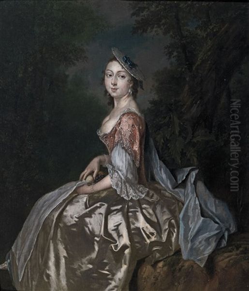 Portrait Of A Young Lady In A Silk Dress Oil Painting by George Van Der Myn