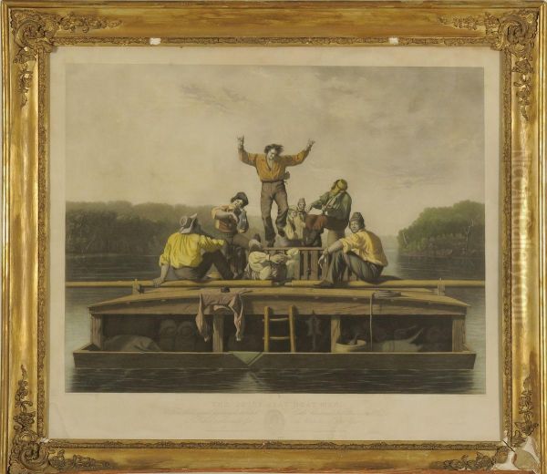 The Jolly Flat Boat Men Oil Painting by George Caleb Bingham