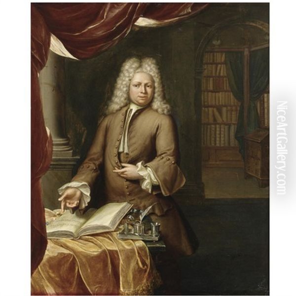 Portrait Of A Gentleman, Three-quarter Length, In His Study Oil Painting by Herman van der Myn