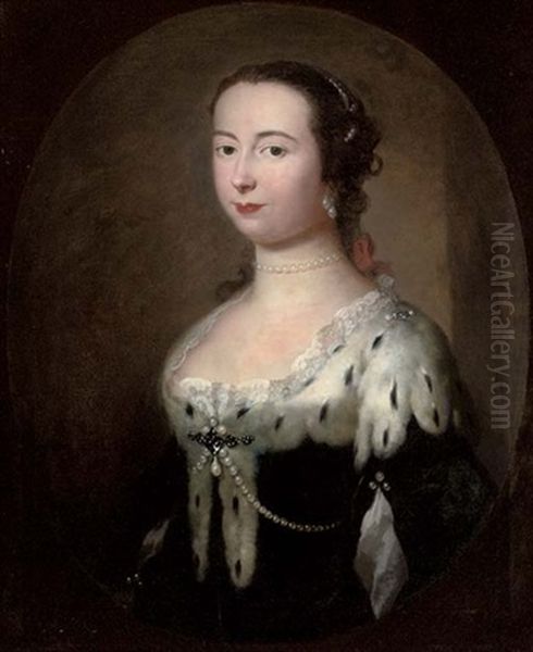 Portrait Of A Lady In An Ermine-trim Dress With Pearls by Herman van der Myn