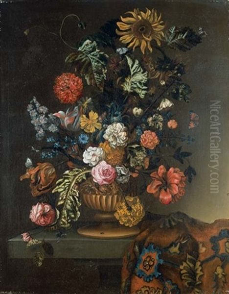 Bouquet De Fleurs Sur Un Entablement Oil Painting by Herman van der Myn