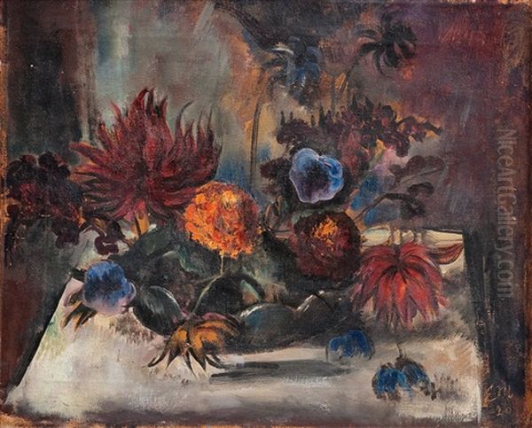 Still Life With Flowers Oil Painting by Eemu Myntti