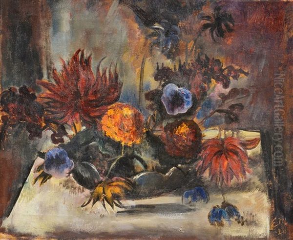 Still Life With Flowers Oil Painting by Eemu Myntti