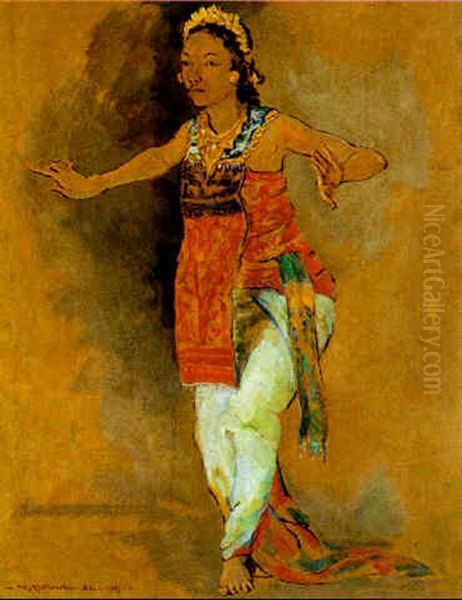 A Balinese Dancer Oil Painting by Czeslaw Mystkowski