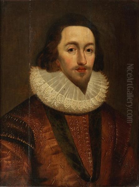 Portrait Of Charles I, When Prince Of Wales, Bust-length, Wearing A Medallion Oil Painting by Daniel Mytens the Elder