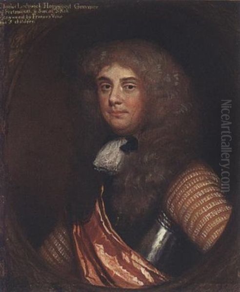 A Portrait Of A Gentleman (charles Lodowick Honeywood, Governor Of Portsmouth?) Wearing Armour With A Red Sash And A Wig Oil Painting by Daniel Mytens the Elder