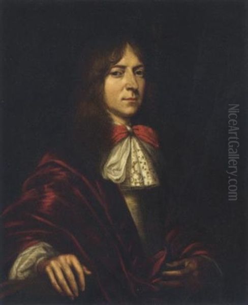 Portrait Of A Gentleman In A Crimson Robe Oil Painting by Daniel Mytens the Elder