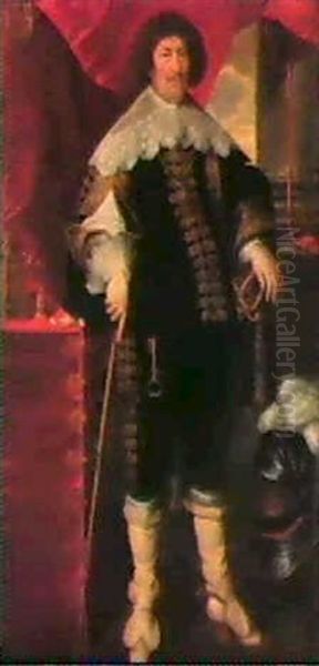 Portrait Of Count William Lv, Standing Full Length, Wearing An Elaborate Costume And The Order Of Saint James Oil Painting by Daniel Mytens the Elder