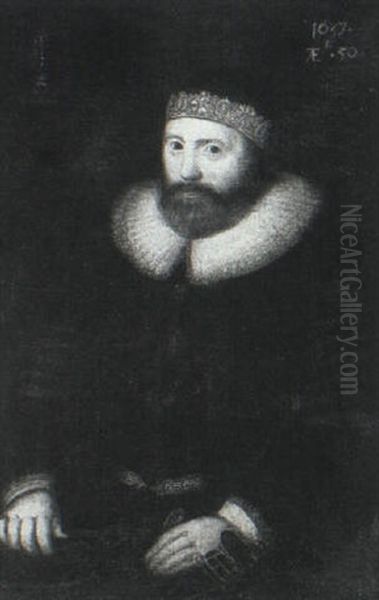 Portrait Of A Gentleman, Wearing A Ruff Collar, Seated Half Length Oil Painting by Daniel Mytens the Elder