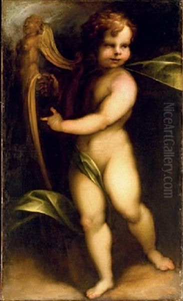 A Standing Putto Playing A Lyre Oil Painting by Arnold (Aert) Mytens