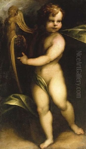 A Standing Putto Playing A Lyre Oil Painting by Arnold (Aert) Mytens