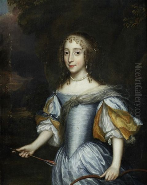 Portrait Of A Young Girl As Diana Standing Before An Open Landscape Oil Painting by Jan Mytens