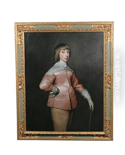 Portrait Of A Young Gentleman In Pink Satin Costume With A White Lace Collar Oil Painting by Jan Mytens