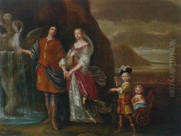 A Gentleman And His Wife As Rebecca And Eliezer Oil Painting by Jan Mytens