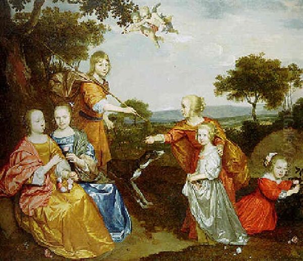 Portrait Of Six Children In A Landscape Oil Painting by Jan Mytens