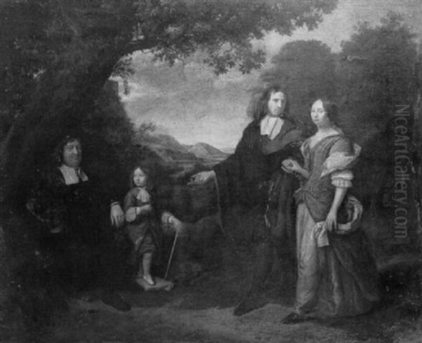 Group Portrait Of A Family In A Landscape Oil Painting by Jan Mytens