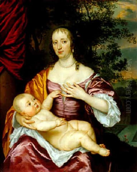 Portrait Der Cornelia Vivien Und Ihres Sohnes Anthony Im Garten Oil Painting by Jan Mytens