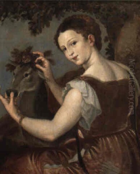 Portrait Of A Girl As Diana With A Fawn Oil Painting by Jan Mytens