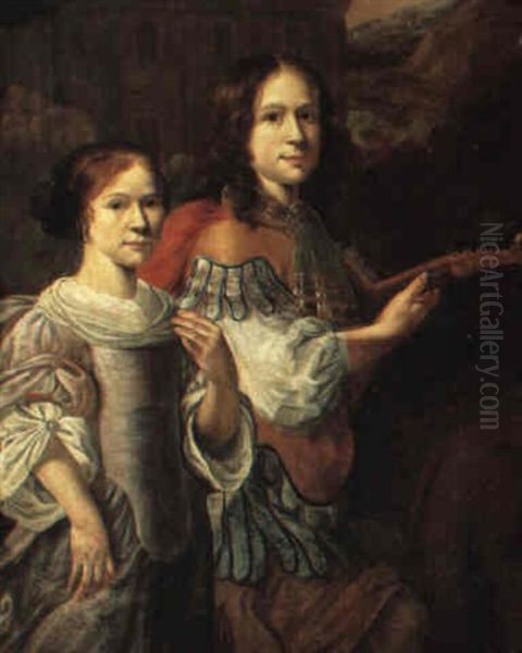 Portrait Of A Boy Holding A Lute And His Sister Oil Painting by Jan Mytens