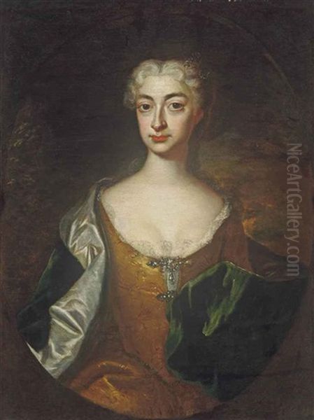 Portrait Of A Lady Traditionally Identified As Countess Maria Josepha Von Sternberg (1712-?), Half-length, In A Gold Embroidered Dress And... Oil Painting by Martin (Martinus I) Mytens