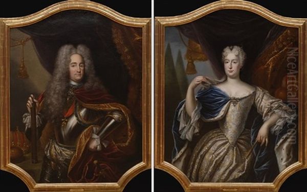 Pair Of Portraits Oil Painting by Martin (Martinus I) Mytens