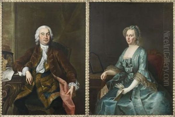 Portrait D'un Architecte (+ Portrait De Femme A La Robe Bleue Et A L'eventail; Pair) Oil Painting by Martin (Martinus I) Mytens