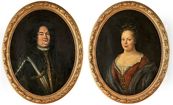 Krister Samuel Duse (+ Hans Maka Margareta Armskold; Pair) Oil Painting by Martin (Martinus I) Mytens