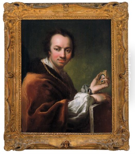 Selbstportrat Des Wiener Hofmalers Martin Van Meytens (1732-1770) Oil Painting by Martin (Martinus I) Mytens