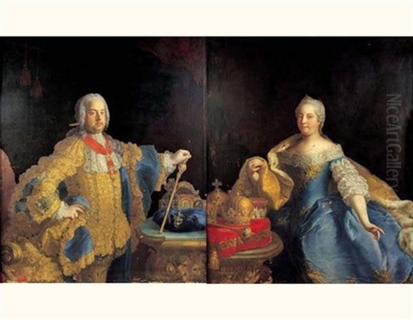 Portrait De L'imperatrice D'autriche Marie Therese (+ Portrait De L'empereur Francois 1er D'allemagne; Pair) Oil Painting by Martin (Martinus I) Mytens