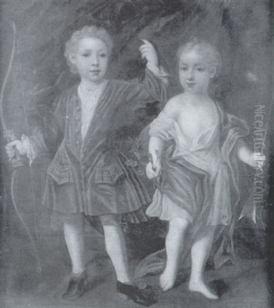 Portrait De Jeunes Enfants Tenant Un Arc Et Une Fleche Oil Painting by Martin (Martinus I) Mytens