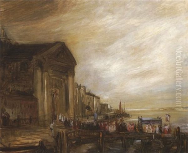 Venedig - Festa Del Redentore. Prozession Bei S. Maria Del Rosario Oil Painting by Franz Naager