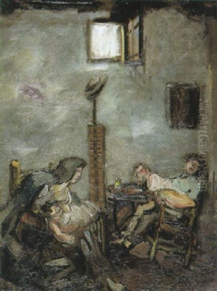 Maler Im Atelier Malt Mutter Und Kind Oil Painting by Franz Naager