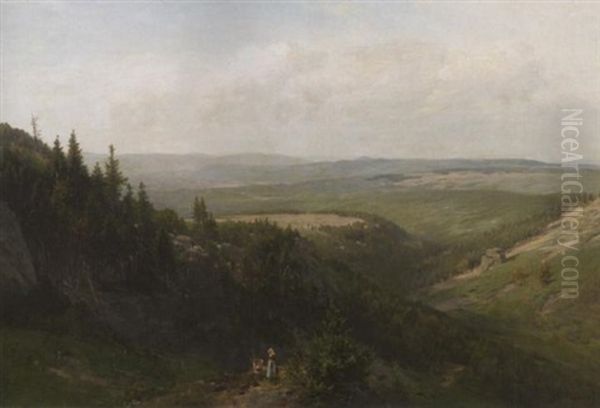 Eifellandschaft Bei Gerolstein. Im Vordergrund Zwei Beerensammler Oil Painting by Wilhelm Julius August Nabert