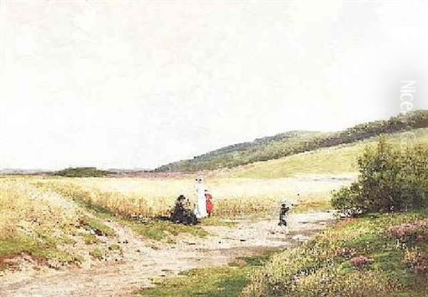 Sonntagsspaziergang. Blick Uber Weite Hugelige Feld- Und Wiesenlandschaft Oil Painting by Wilhelm Julius August Nabert