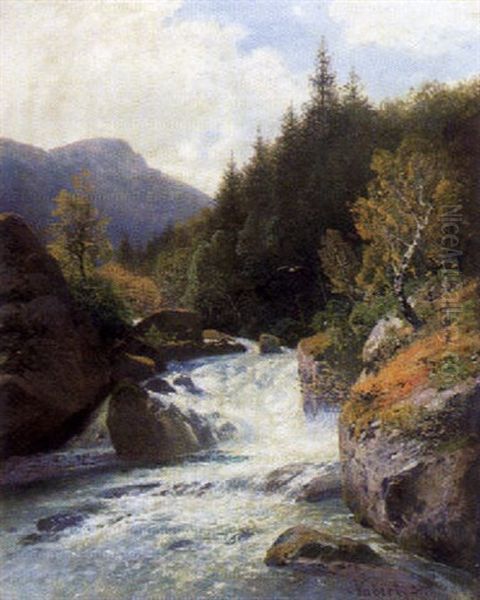 Gischtender Waldbach Oil Painting by Wilhelm Julius August Nabert