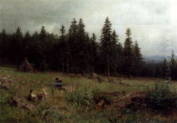 Family In A Forest Clearing Oil Painting by Wilhelm Julius August Nabert