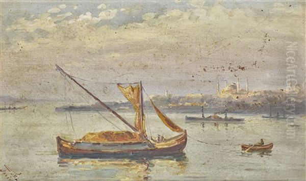 Off Seraglio Point, Constantinople Oil Painting by Halid Naci