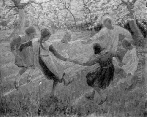 Children Singing And Dancing In A Circle Oil Painting by Frans Nackaerts