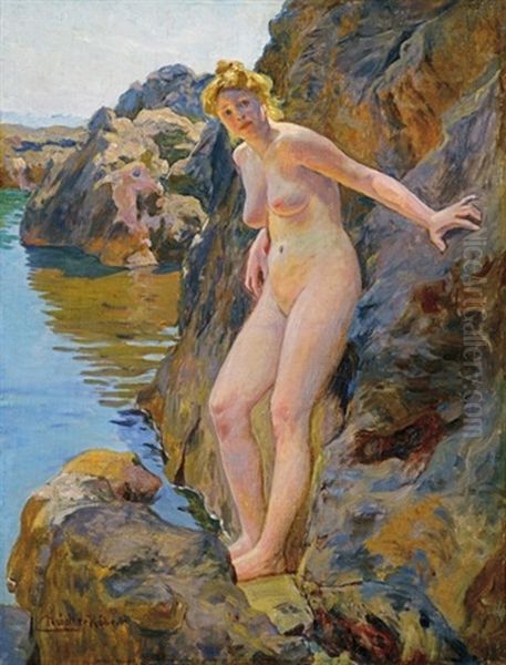 Nude Among Rocks Oil Painting by Robert Nadler