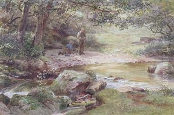 Boys Fishing By A Stream Oil Painting by James Georges Bingley