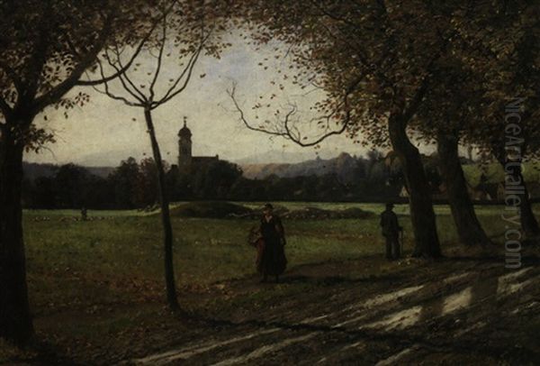 Herbstliche Baumallee Vor Dem Dorf Oil Painting by Otto Ludwig Naegele