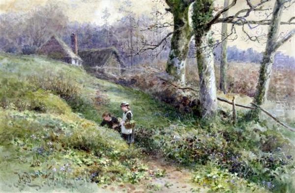 Children Picking Wild Flowers Oil Painting by James Georges Bingley